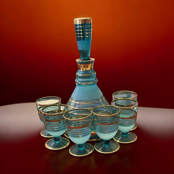 ✨ MCM Bohemian Turquoise Decanter Set – Vintage Elegance for Your Home Bar! ✨ - Picture 3 of 10